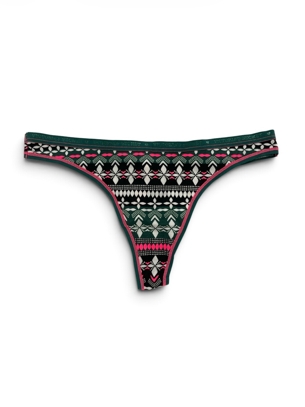 Victoria's Secret Green, Black & Pink Patterned Thong | Size XS | NWT